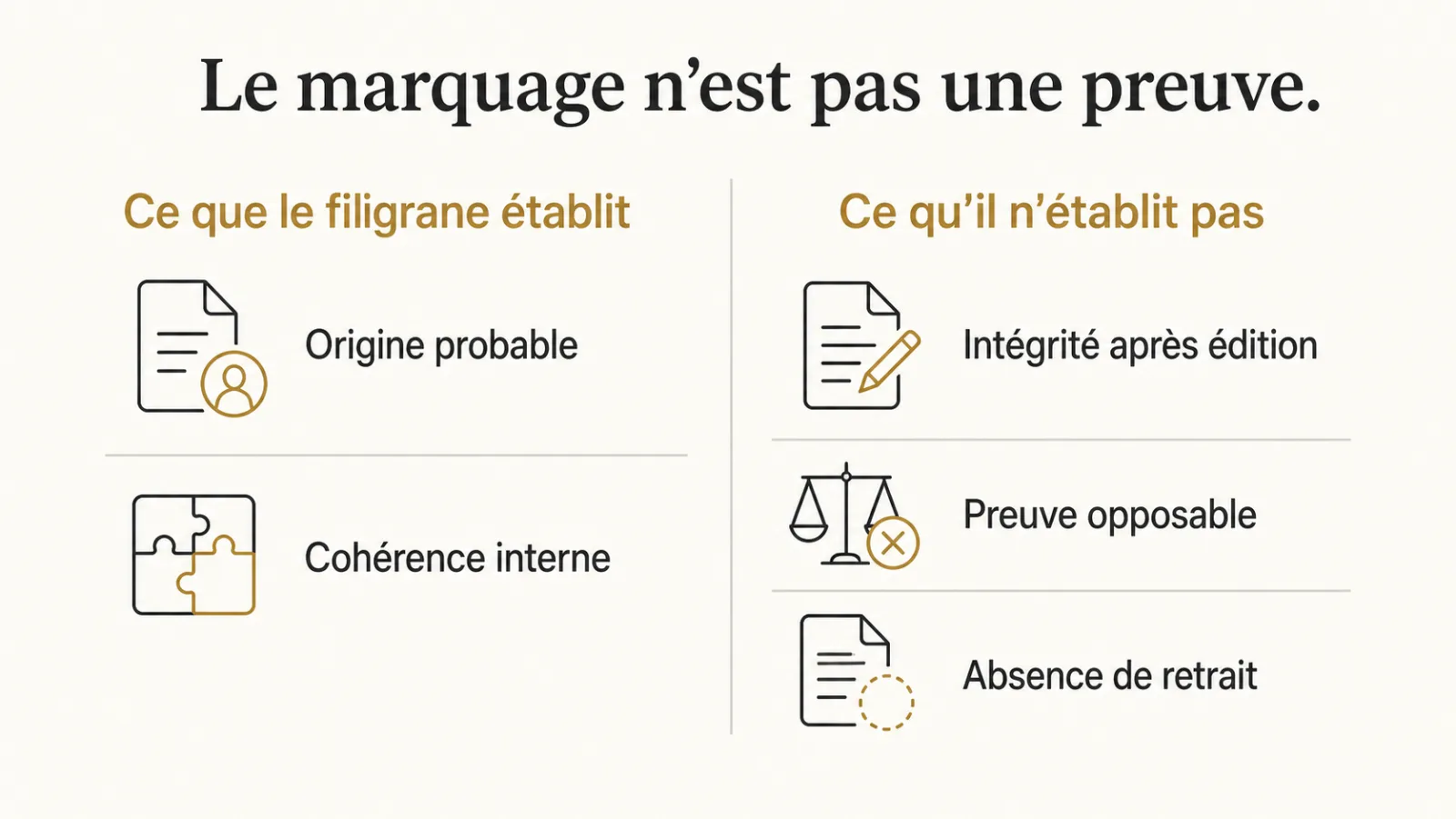 Ce que le filigrane établit et ce qu'il n'établit pas
